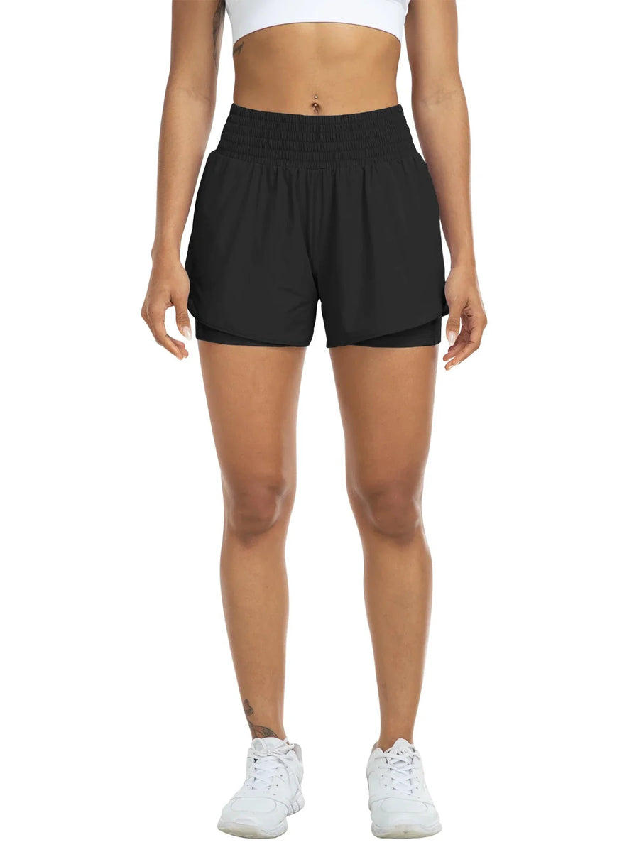Sportshorts voor dames met hoge taille en zijzak