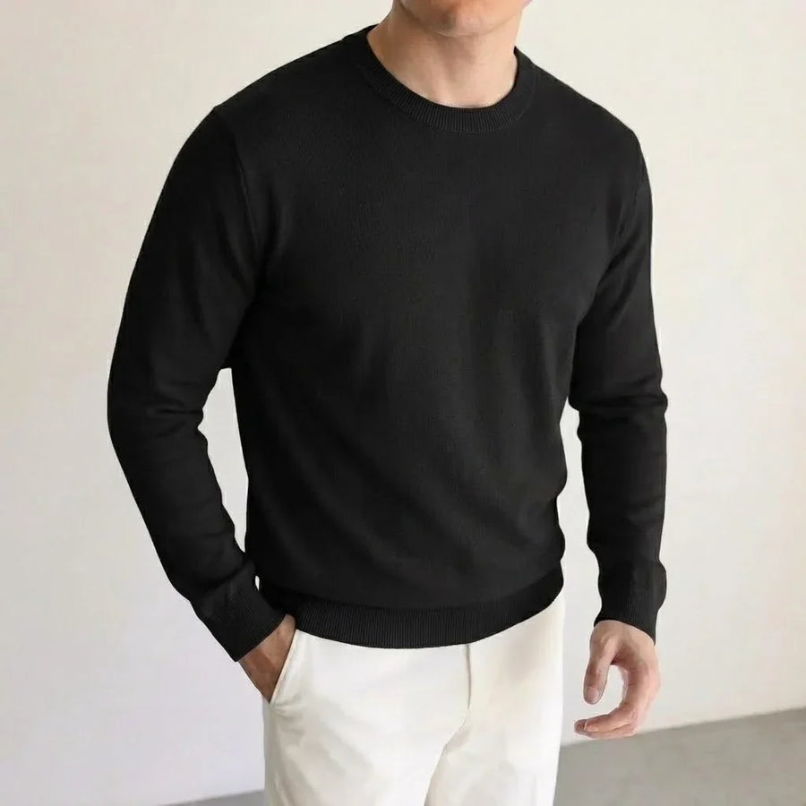 Heren pullover met ronde hals, lange mouwen, basic gebreide pullover