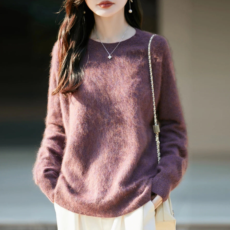 Damen Pullover mit Rundhalsausschnitt und langen Ärmeln, weiches Material