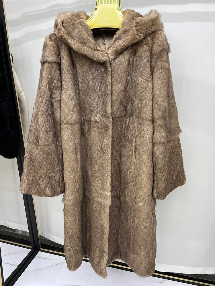 Damen Kapuzen Mantel Lange Kunstpelz Jacke Winter