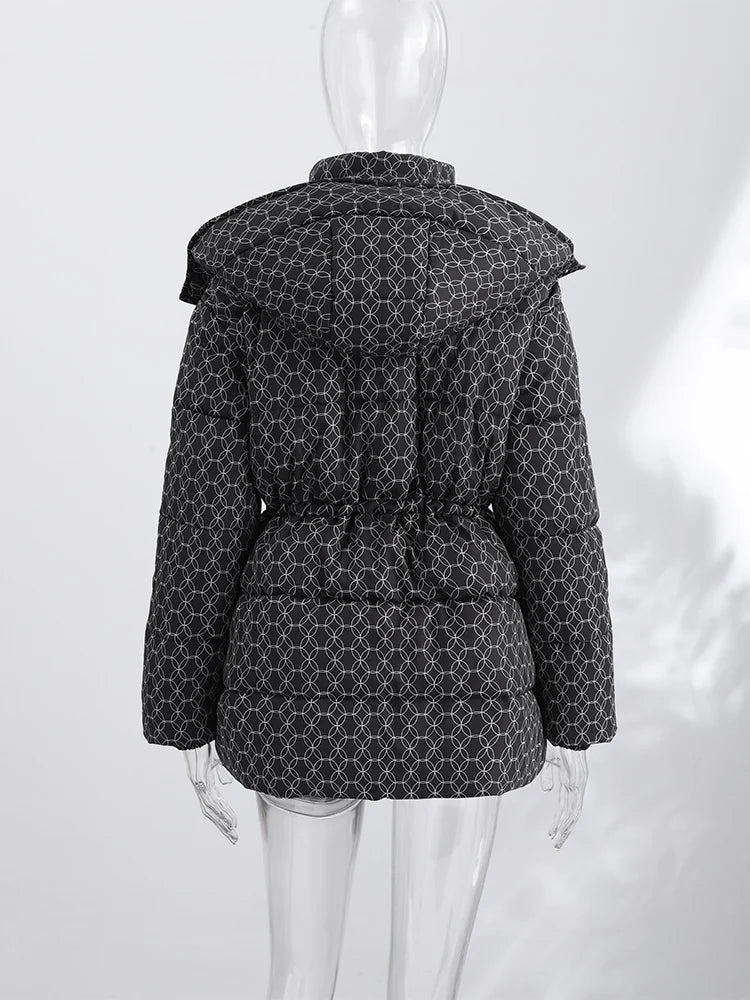 Damen Winter Steppjacke mit Kapuze und Kordelzug