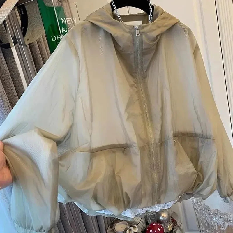 Leichte Kapuzenjacke Netzfutter Pink Transparent Reißverschluss