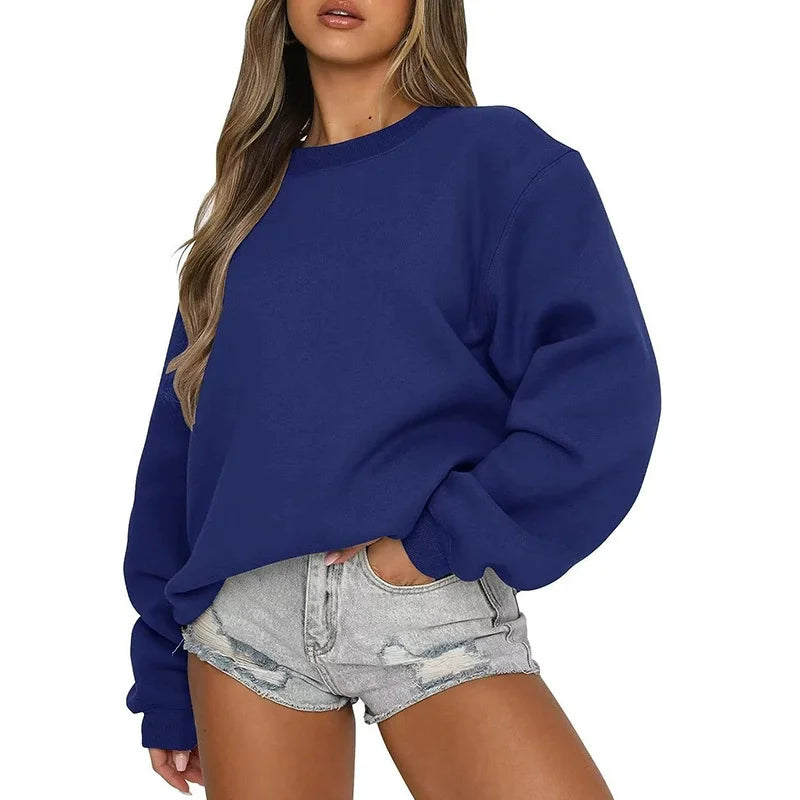 Oversized damessweatshirt met ronde hals en lange mouwen, casual trui