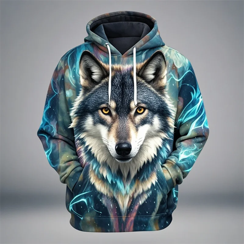 Hoodie met leeuwenkopprint, capuchon en kangoeroezak