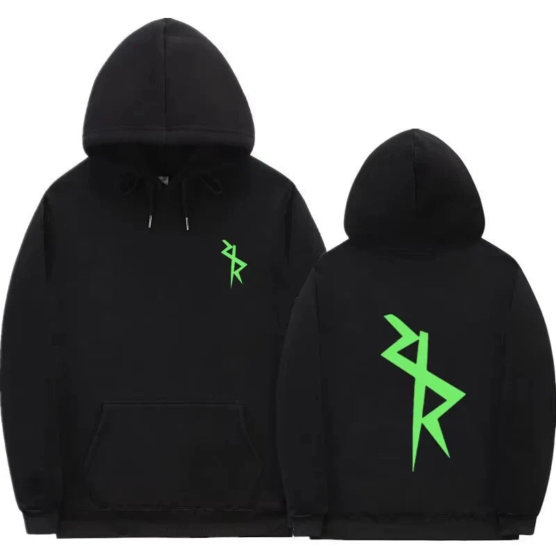 Unisexhoodie met opvallende print aan de voor- en achterkant, kangoeroezak