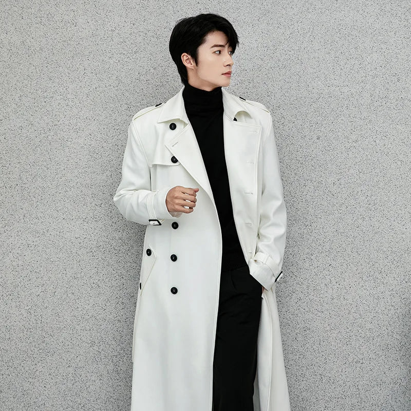 Herren Trenchcoat Lang Zweireiher mit Gürtel