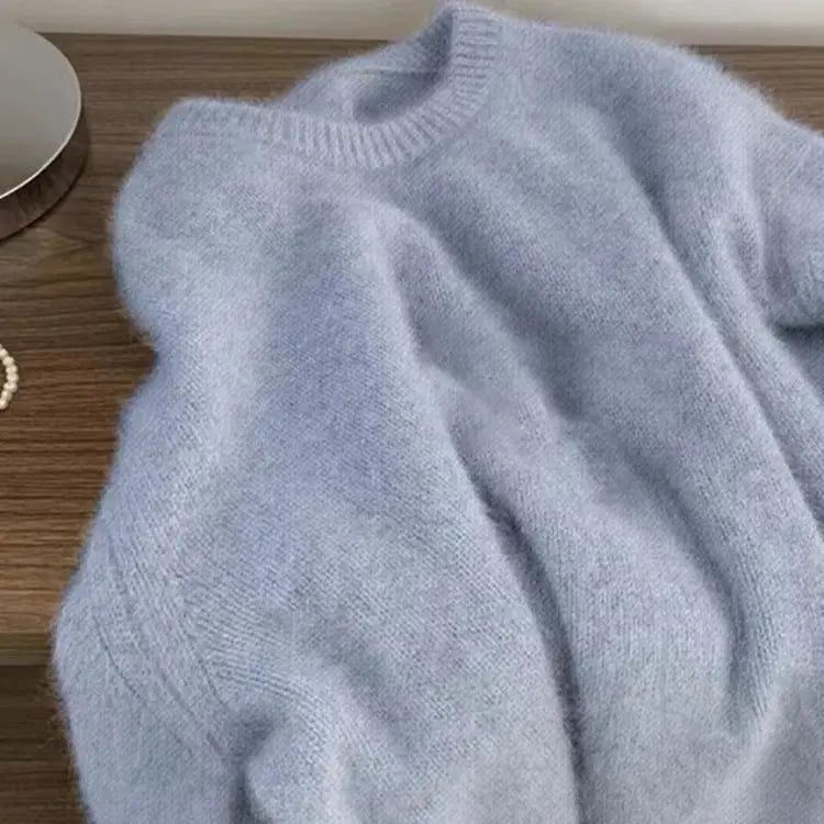 Weicher Strickpullover Rundhalsausschnitt Langarm Damen