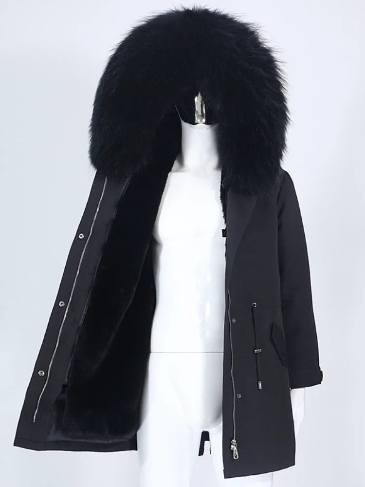 Winterparka mit Kunstfellfutter und großer Kapuze