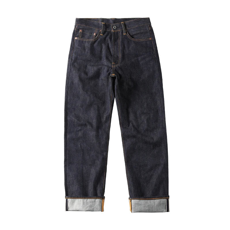 Herenjeans donkerblauw straight fit met contrasterende stiksels