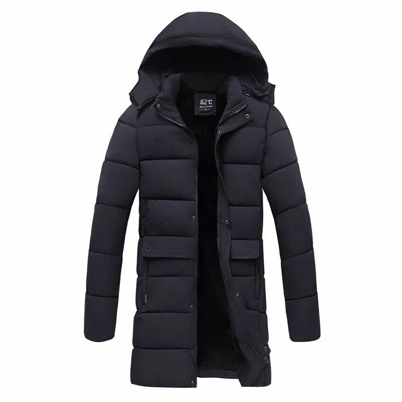 Herren Winter Steppmantel mit Kapuze Lang Gepolsterte Outdoor-Jacke