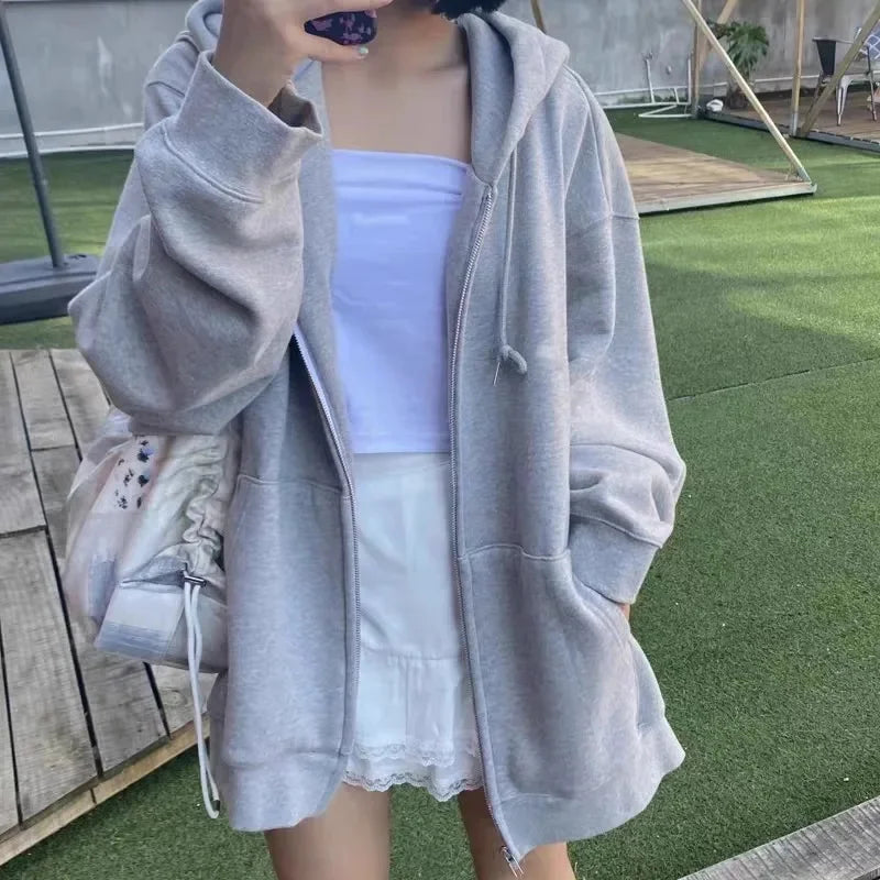 Unisex Kapuzenjacke mit Reißverschluss, locker geschnitten
