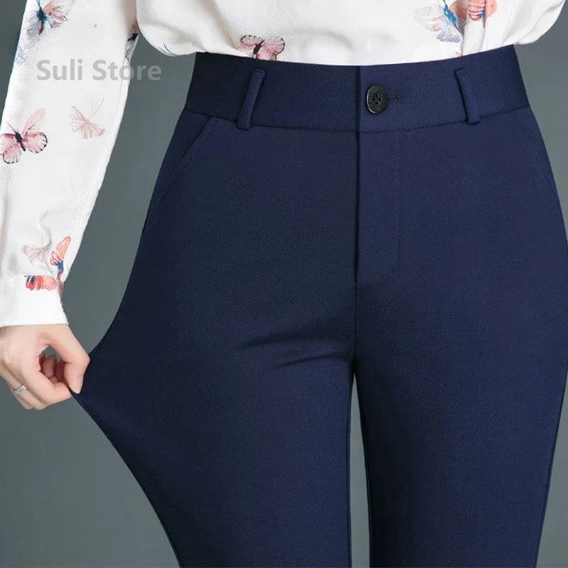 Dames stretchbroek, zakelijke pantalon, hoge tailleband