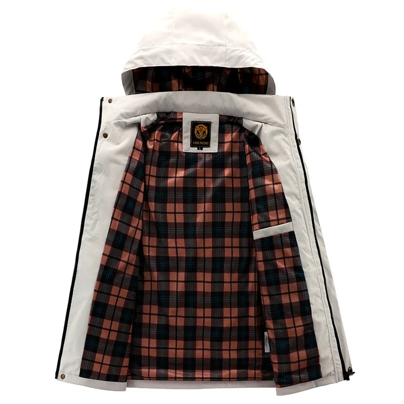 Herren Outdoor Jacke mit Kapuze & Reißverschluss, Winddichte Übergangsjacke mit Taschen
