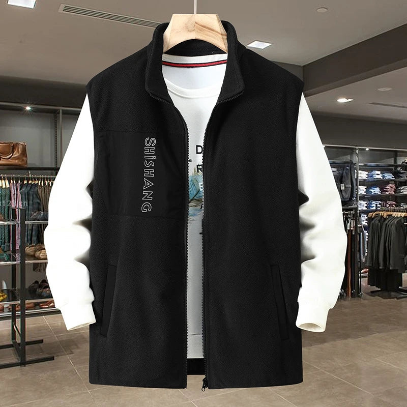 Herren Fleece Weste mit Stehkragen Reißverschluss Taschendetails