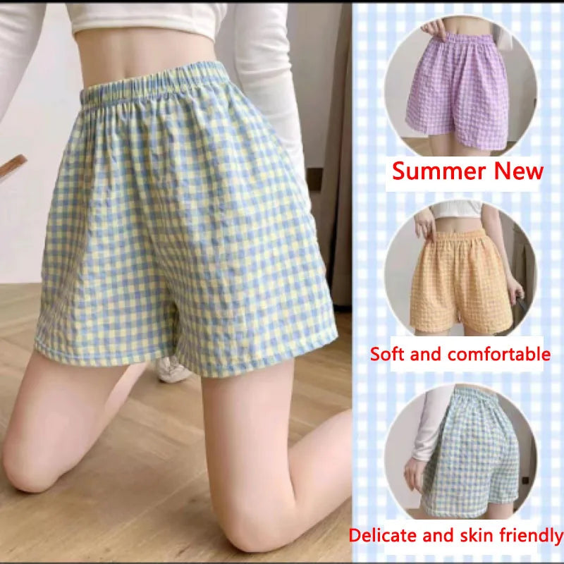 Damen karierte Shorts luftig mit Gummibund