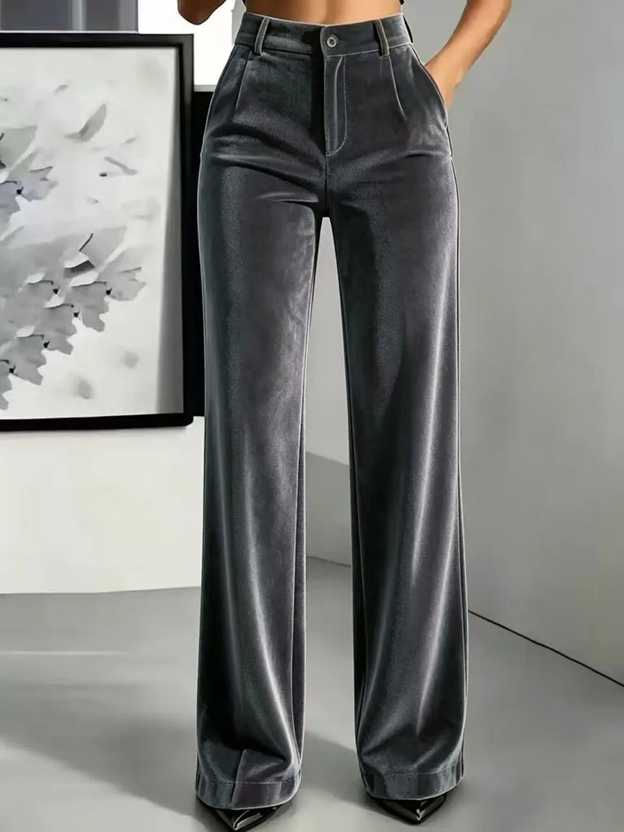 Fluwelen damespantalon met wijde pijpen, hoge taille, elegante broek