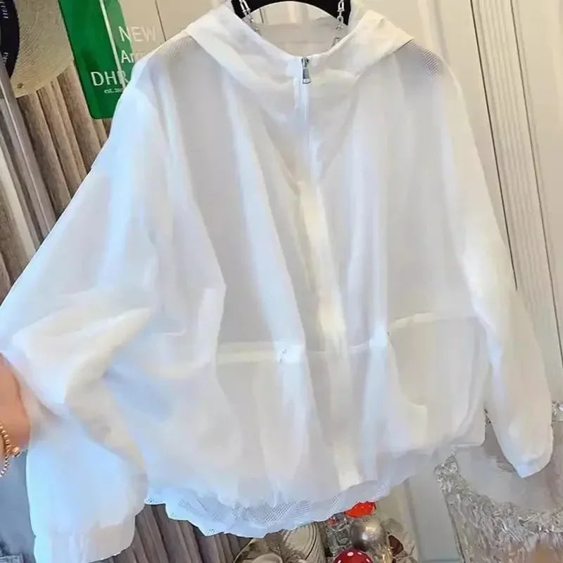 Leichte Kapuzenjacke Netzfutter Pink Transparent Reißverschluss