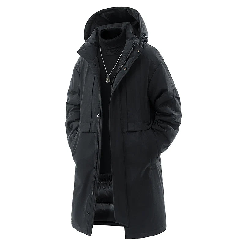 Herren Winterparka Lang mit Kapuze Warm Gefüttert