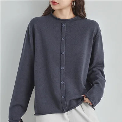 Damesvest met ronde hals en knoopsluiting, fijngebreid vest