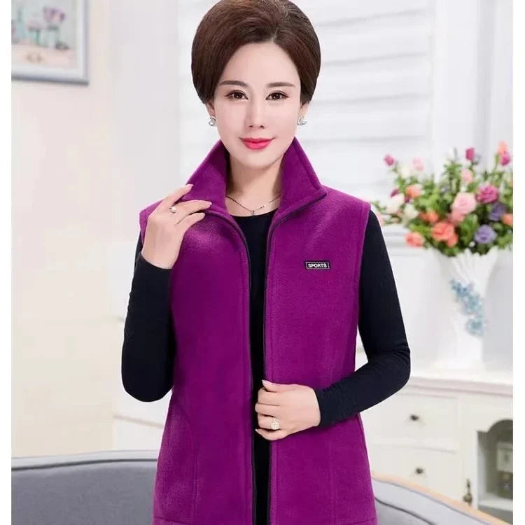 Fleecevest voor dames met rits, opstaande kraag, outdoor
