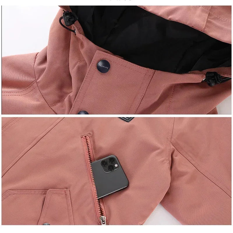 Unisex Winter Skijacke mit Kapuze & Reißverschluss – Winddichte Snowboardjacke