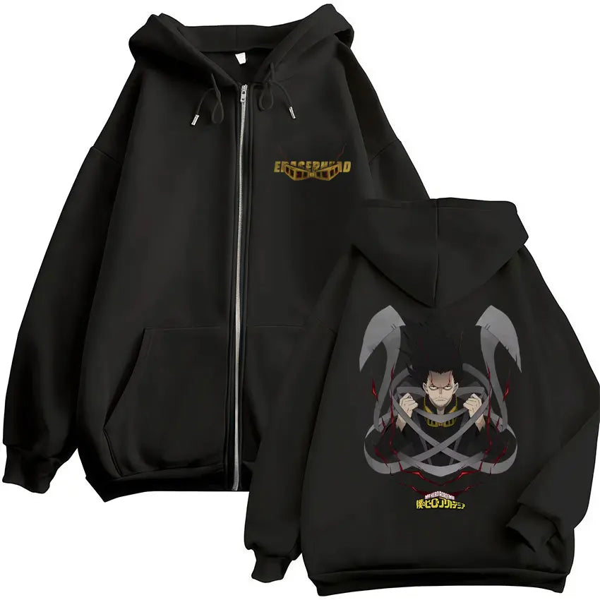 Unisex Reißverschluss Hoodie mit Kapuze & Druckmotiv, lässig