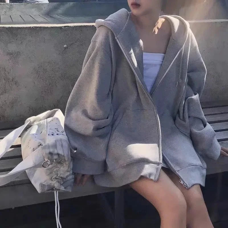 Unisex Kapuzenjacke mit Reißverschluss, locker geschnitten