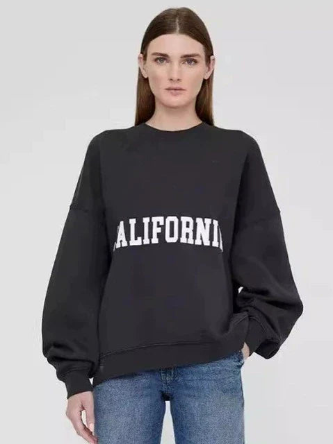 Grijs oversized damessweatshirt met ronde hals en logo-applicatie