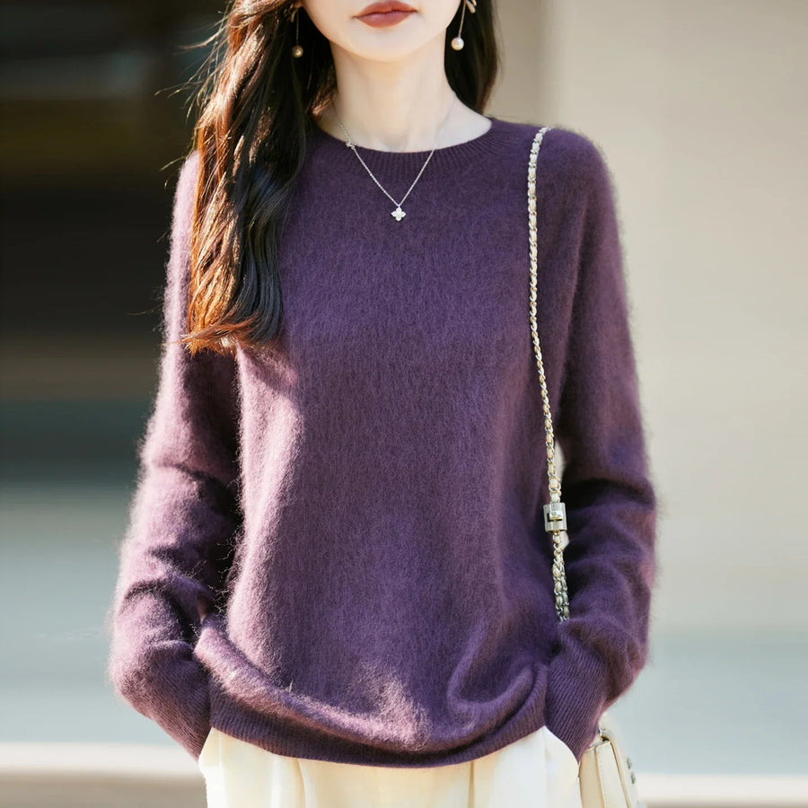 Damen Pullover mit Rundhalsausschnitt und langen Ärmeln, weiches Material