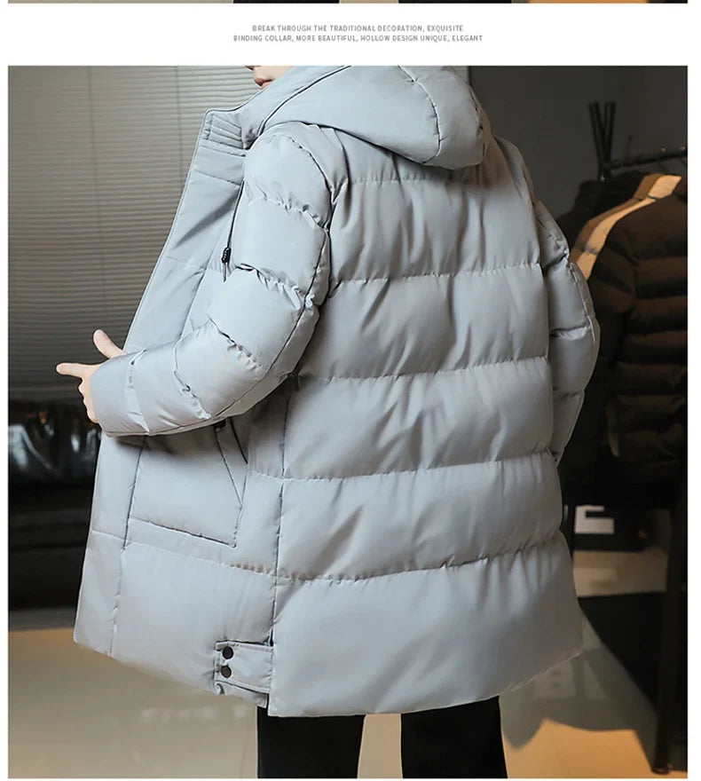 Herren Langer Steppmantel mit Kapuze Winter Warm Gefütterte Jacke