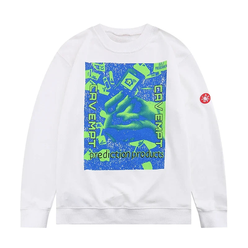 Uniseks sweatshirt met lange mouwen, ronde hals, grafische print en patch op de mouw