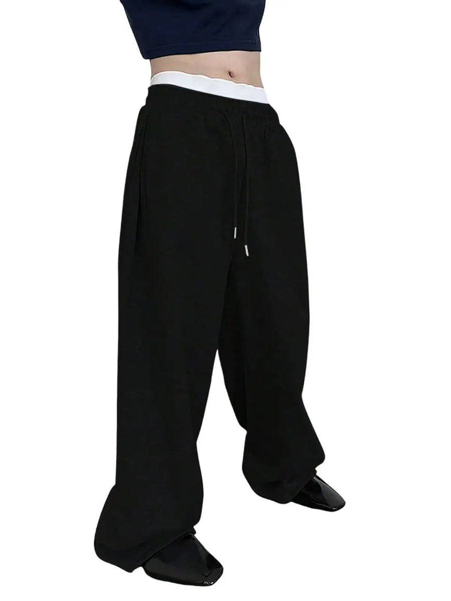 Zwarte unisex joggingbroek met wijde pijpen en trekkoord