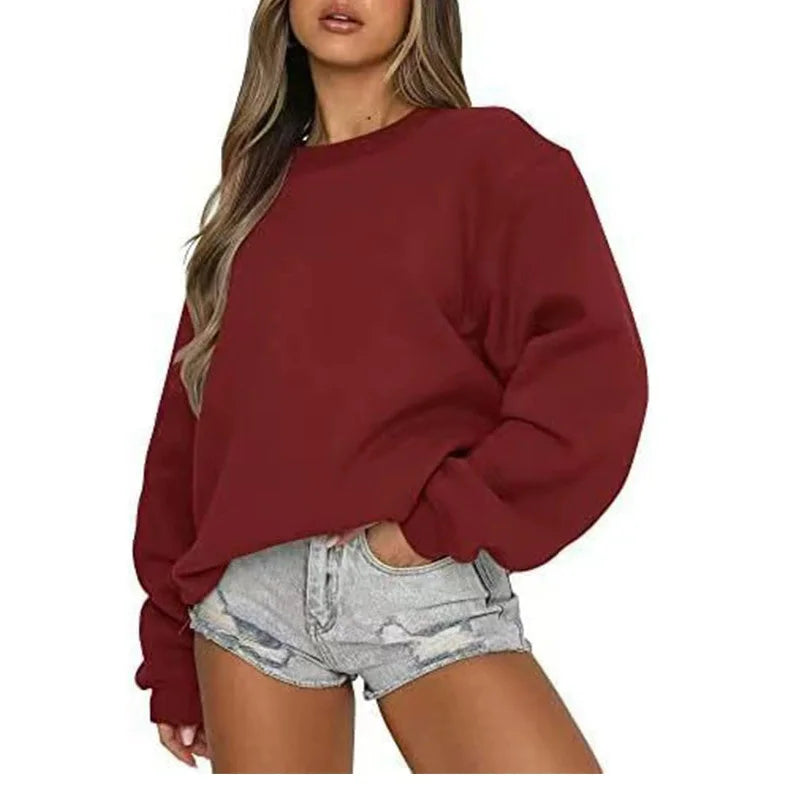 Oversized damessweatshirt met ronde hals en lange mouwen, casual trui