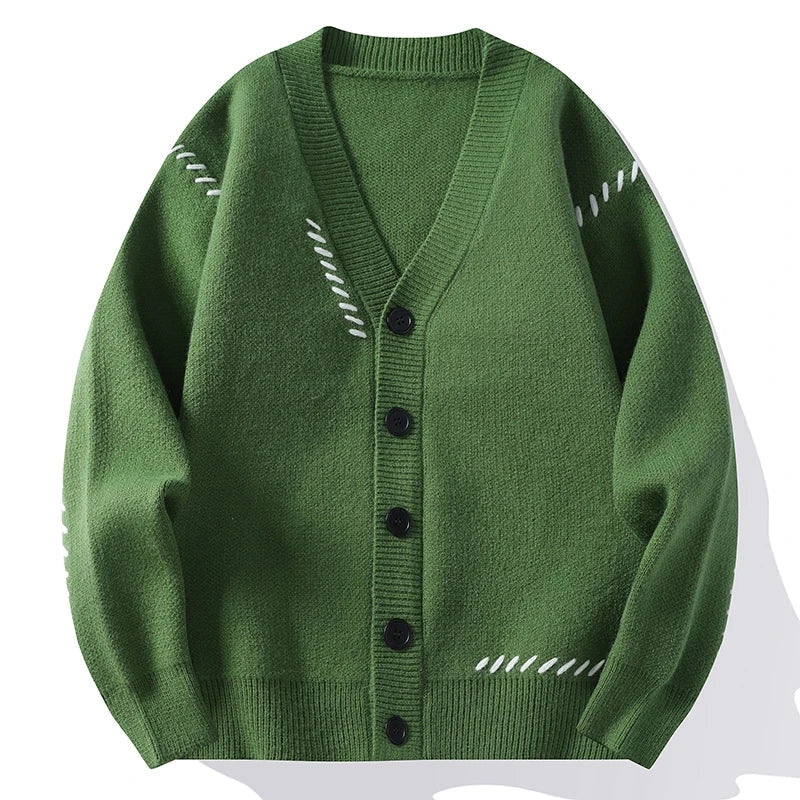 Gebreid vest met V-hals, knoopsluiting en siernaden