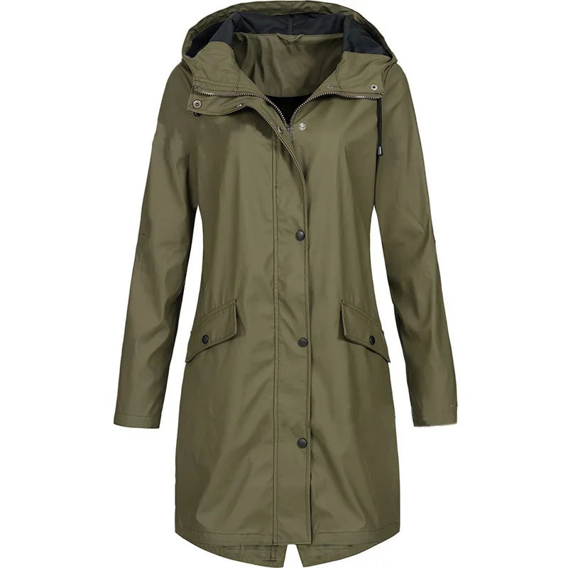 Damen Regenjacke mit Kapuze & Reißverschluss, Übergangsmantel mit Taschen