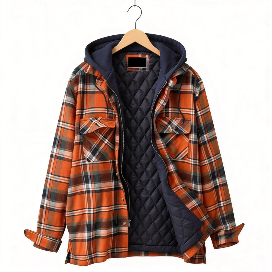 Karierte Jacke mit Kapuze & Steppfutter Herren