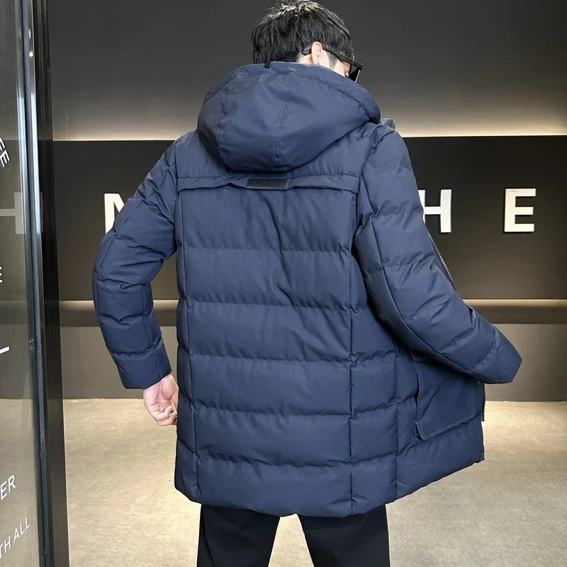 Herren Winter Steppjacke mit Kapuze Winddicht Marineblau