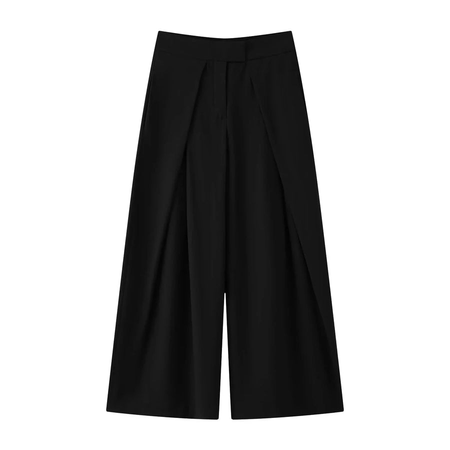 Damen Culottes Weites Bein Plissee Hose Kurz Unifarben