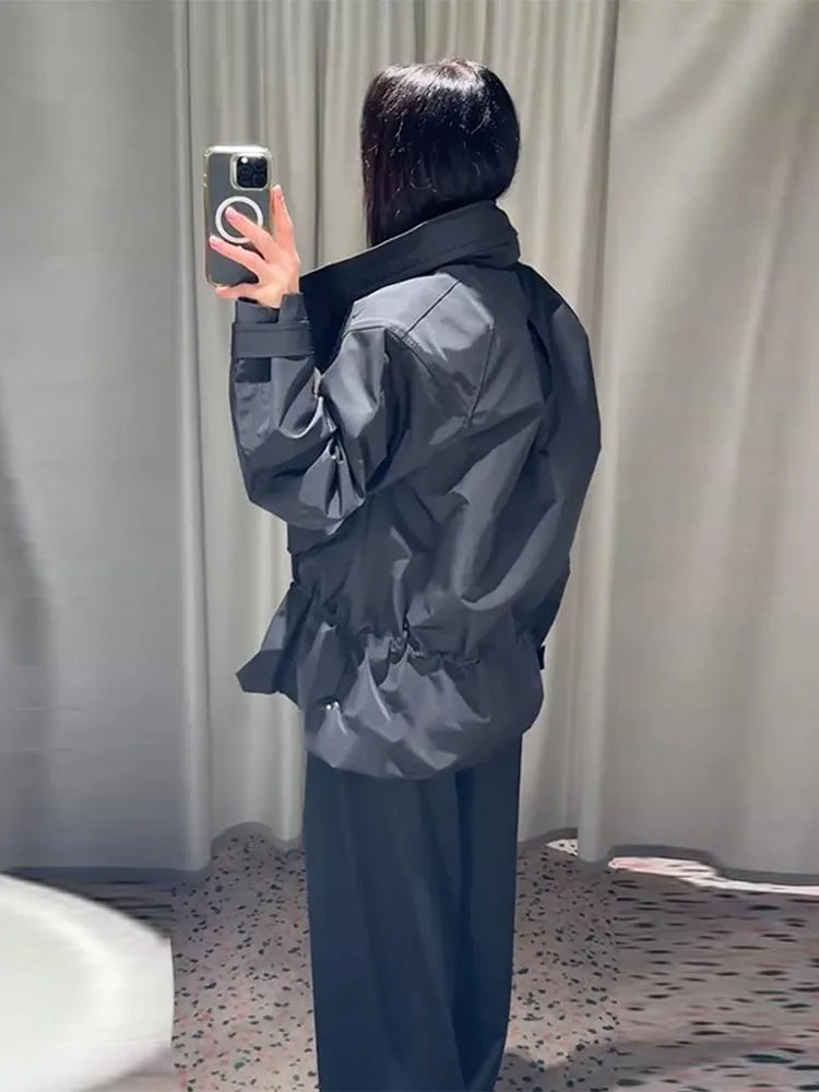 Damen Jacke Schwarz Kurz Kragen Weitenregulierbar