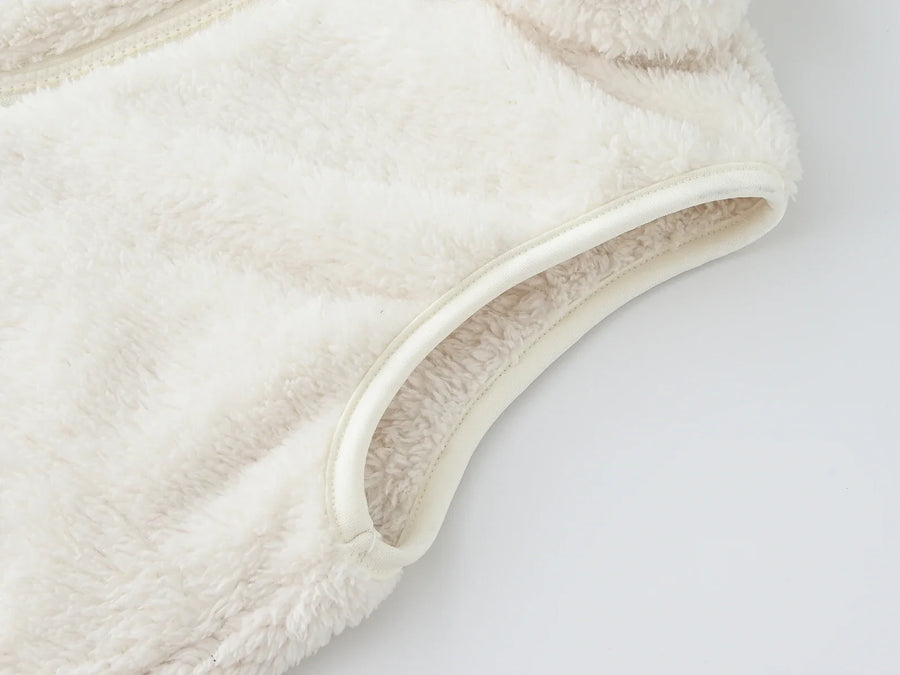 Teddyfleecevest voor kinderen, pluizige kinderbodywarmer met hoge kraag en rits