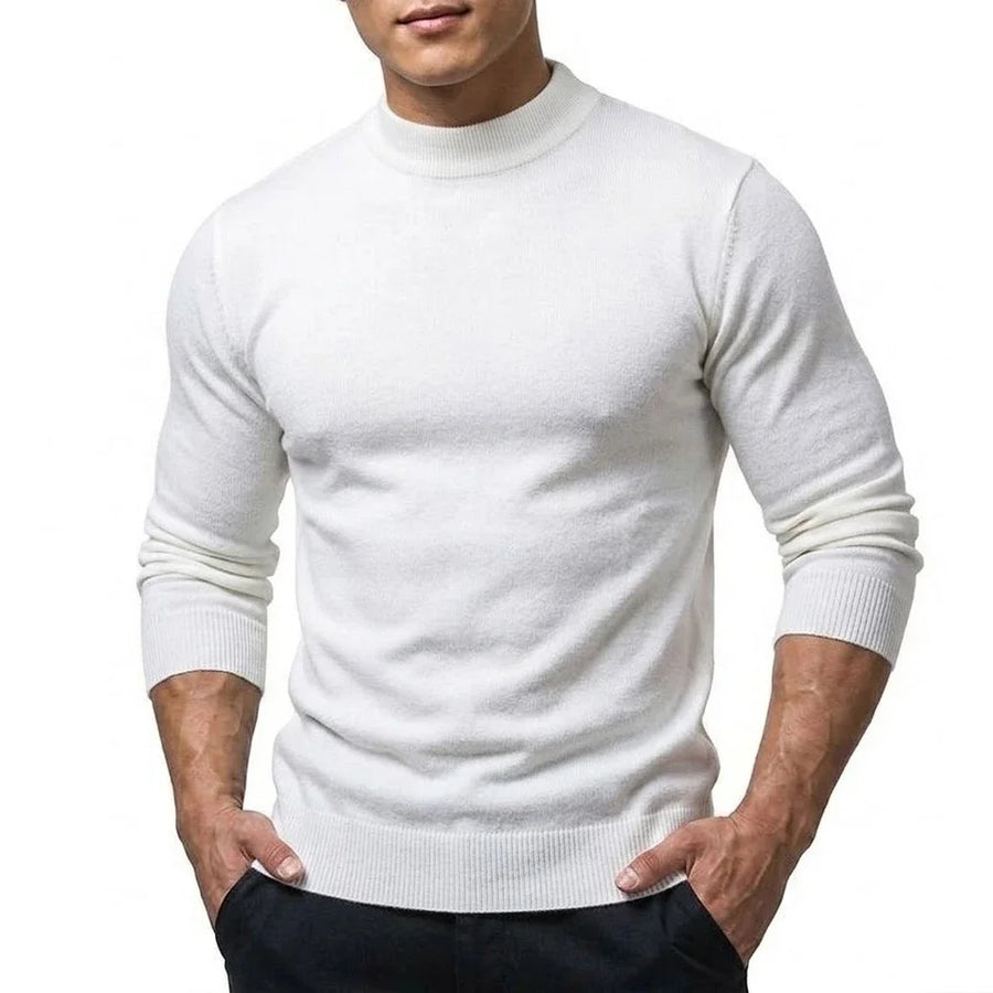 Heren trui met mock neck, lange mouwen, basic gebreide trui