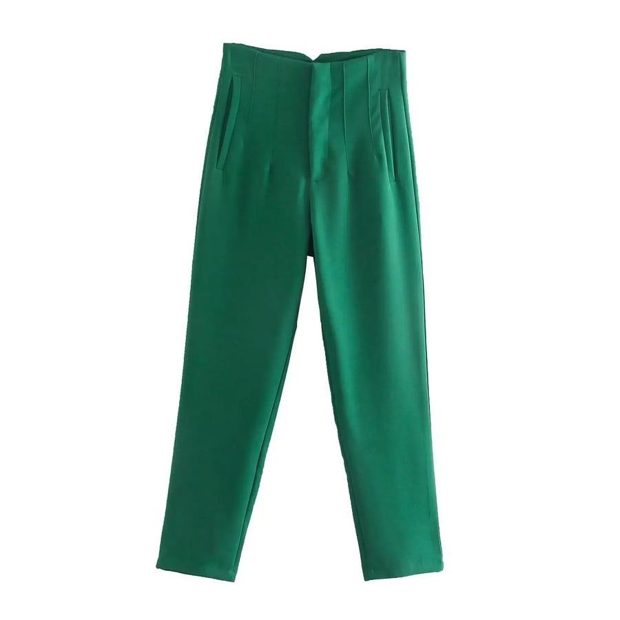 Damen High-Waist Stoffhose mit Falten-Detail und geradem Bein, Business & Freizeit