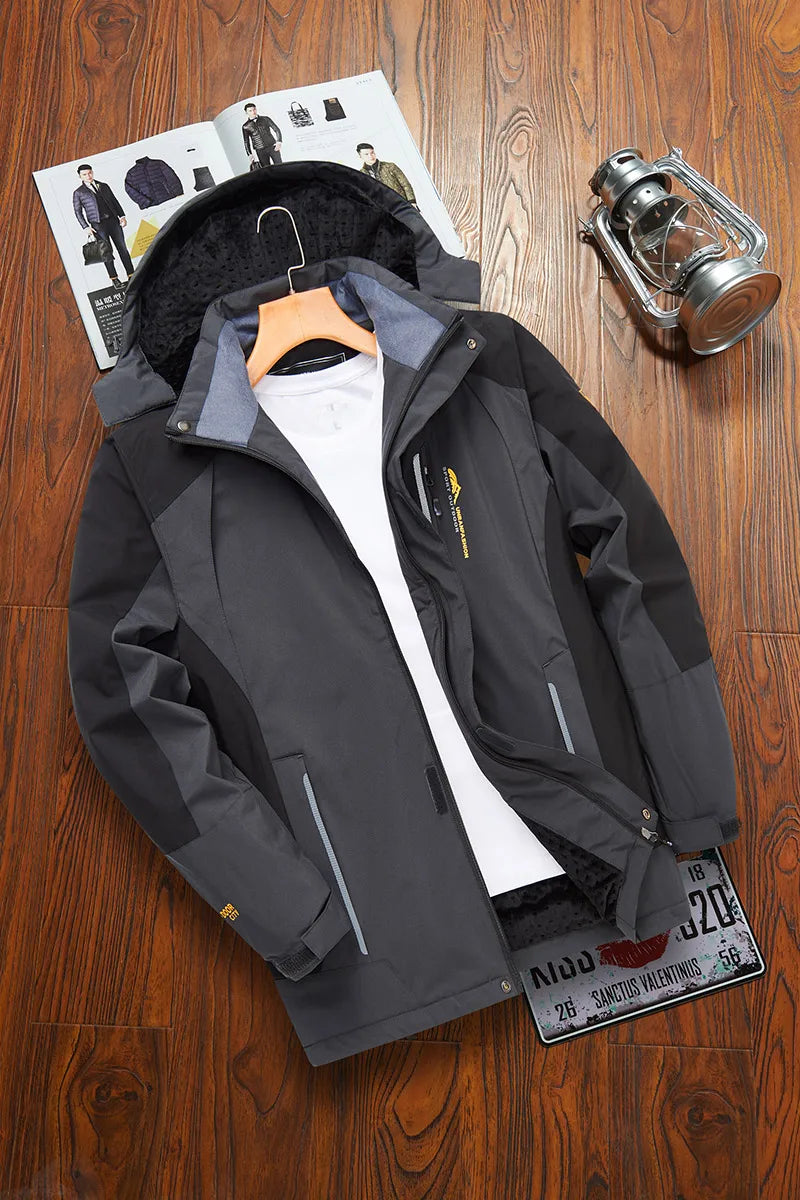 Herren Winterjacke mit Kapuze, gefüttert, wasserabweisend, blau-schwarz