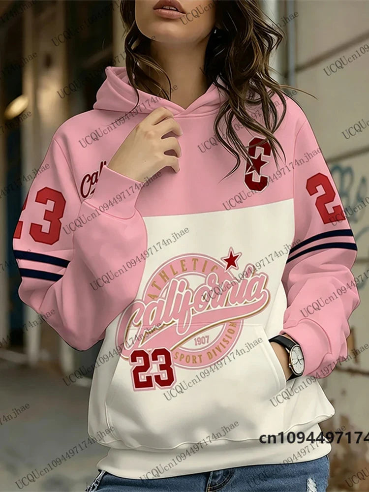 Dameshoodie met "California Athletic"-print en cijfers, lange mouwen, capuchon