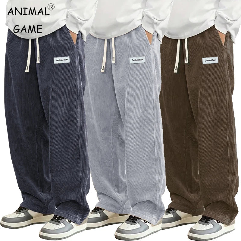 Kordhose Herren Loose Fit Freizeithose mit Kordelzug