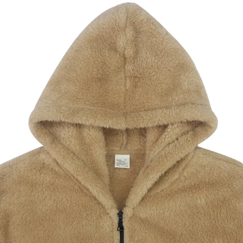 Teddy-Fleece Kapuzenjacke Herren mit Reißverschluss und Seitentaschen - Kuschelig Warm