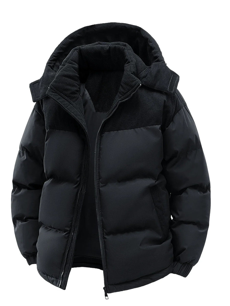 Winter Steppjacke mit Kapuze und Cord-Details für Herren, warm und winddicht