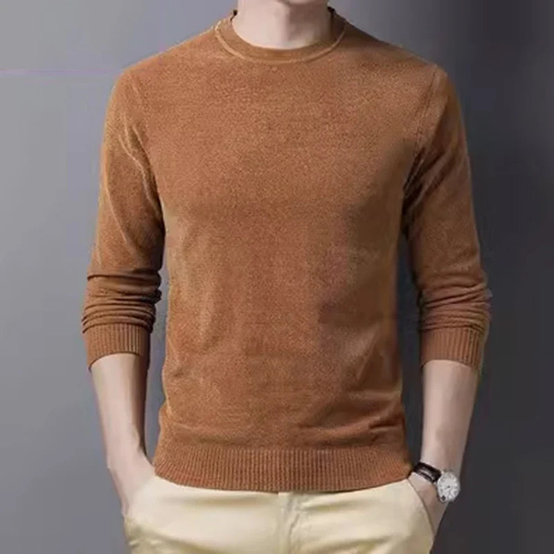 Herren Rundhals Pullover Langarm Fleece-Futter