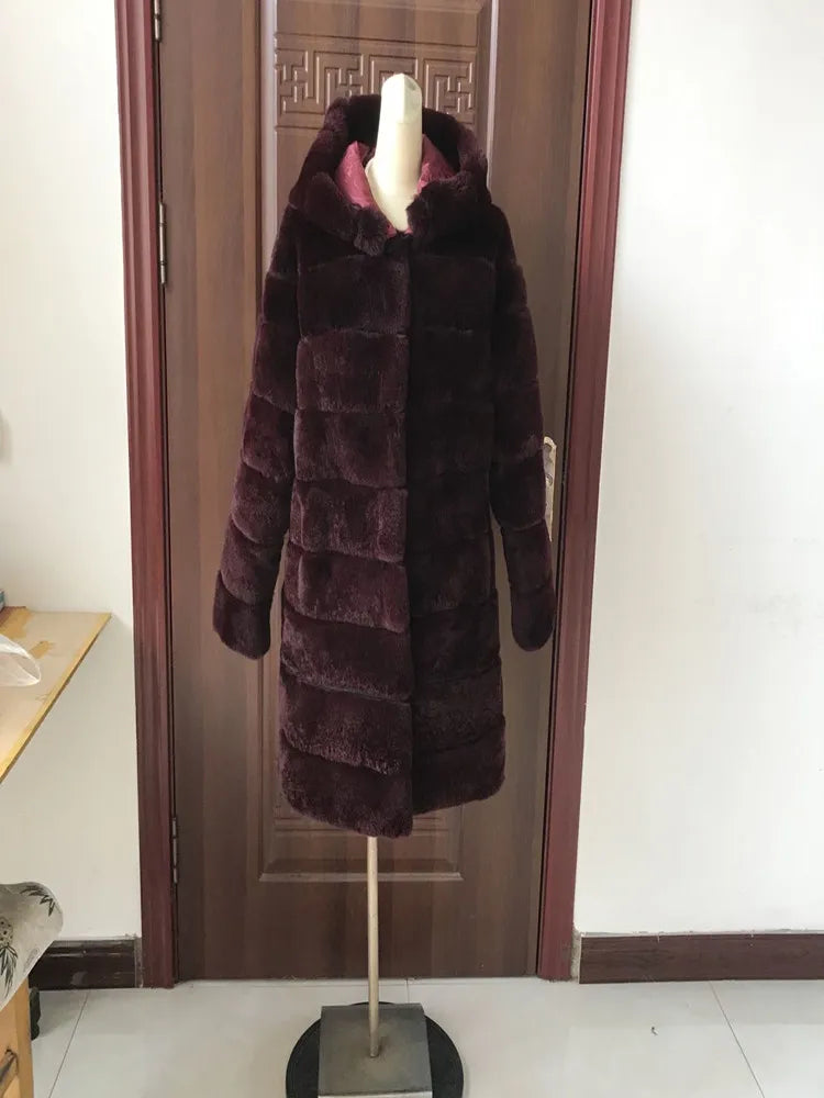 Damen Kapuzenmantel aus weichem Material, langärmlig, mit Streifenmuster