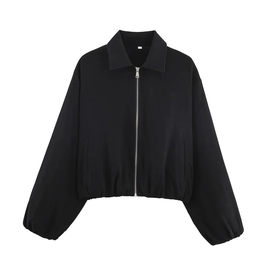 Damen Kurzjacke mit Reißverschluss, Kragen und Gummizugsaum